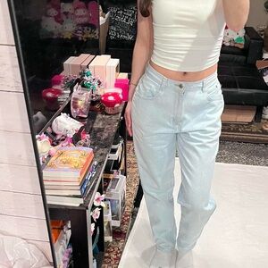 bonjour light wash curvy baggy mom jeans